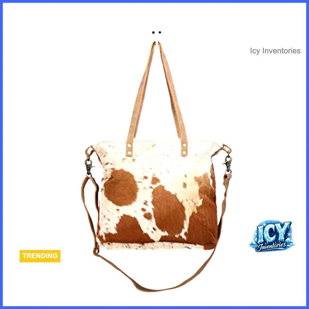 Genuine Leather Straps Cowprint Purse Over The Shoulder Tote